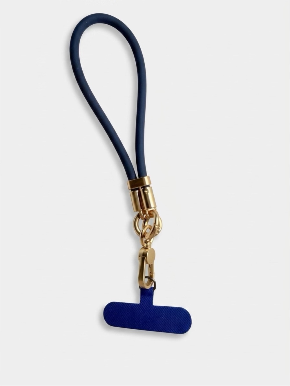 Gold & Navy Loop Keychain with Blue Leather Accent phone Strap for any phone.